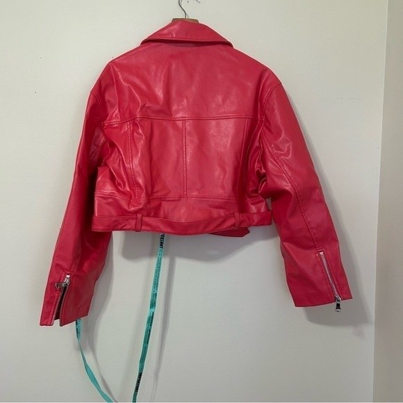 Mistress Rocks 'SCORCH' Vegan Leather Biker Jacket in Watermelon Pink sz M - Picture 5 of 5